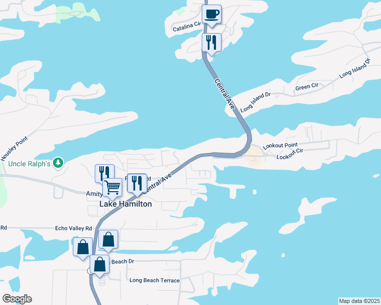 map of restaurants, bars, coffee shops, grocery stores, and more near 5328 Central Avenue in Hot Springs