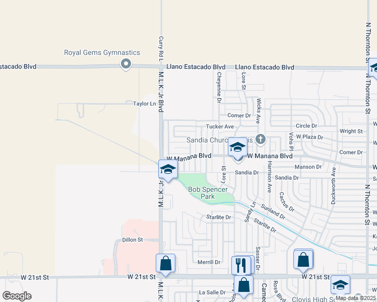 map of restaurants, bars, coffee shops, grocery stores, and more near 101 Western Court in Clovis