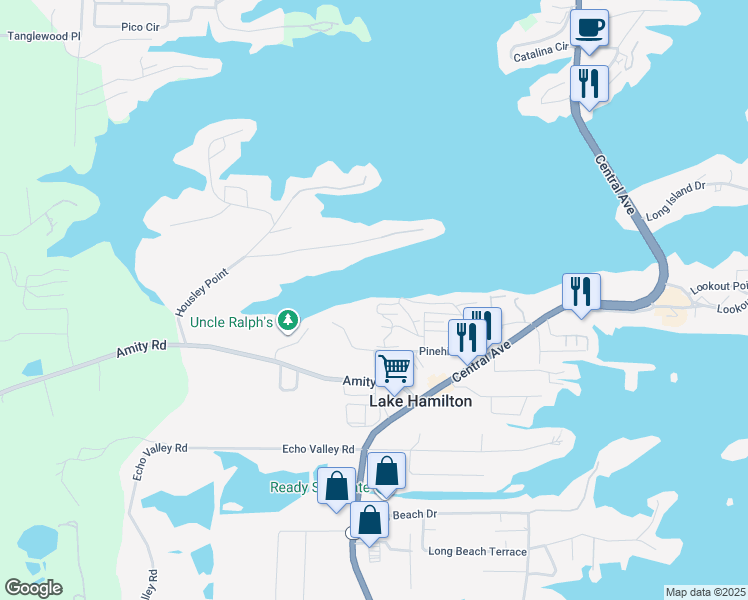 map of restaurants, bars, coffee shops, grocery stores, and more near 302 Pinehill Road in Hot Springs
