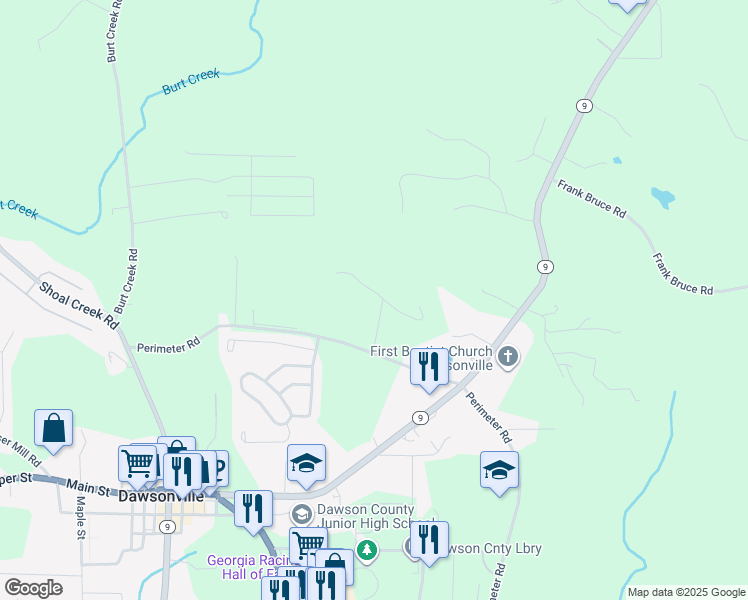 map of restaurants, bars, coffee shops, grocery stores, and more near 15 Vickie Drive West in Dawsonville