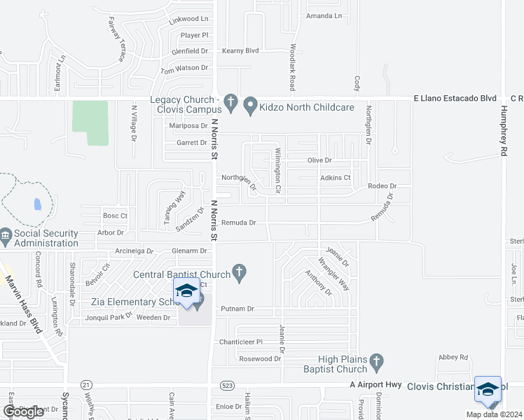 map of restaurants, bars, coffee shops, grocery stores, and more near 121 Remuda Drive in Clovis