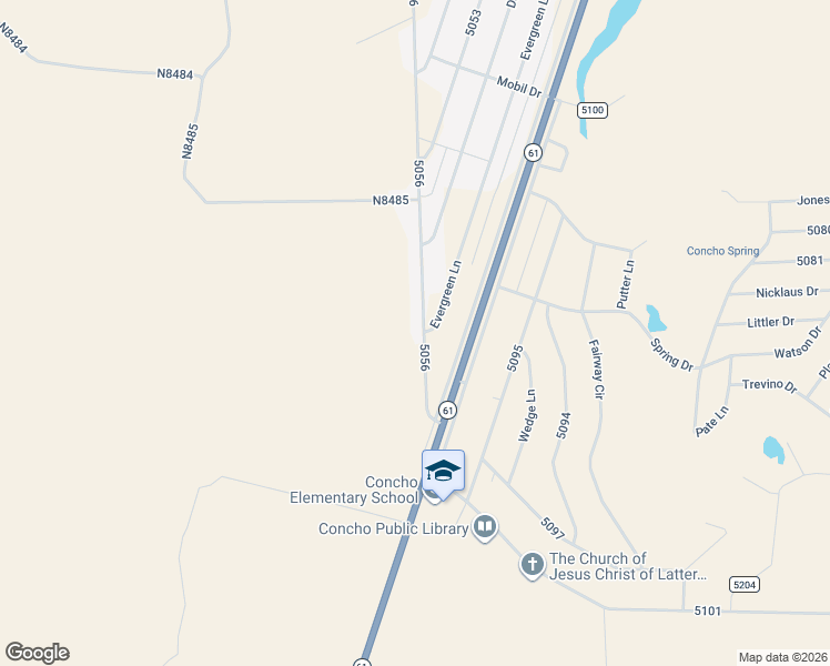 map of restaurants, bars, coffee shops, grocery stores, and more near 30 Evergreen Lane in Concho