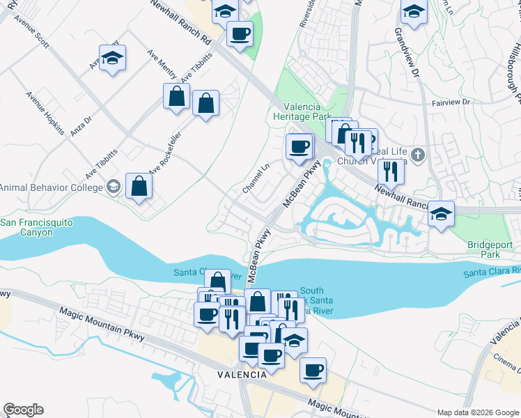 map of restaurants, bars, coffee shops, grocery stores, and more near in Los Angeles County