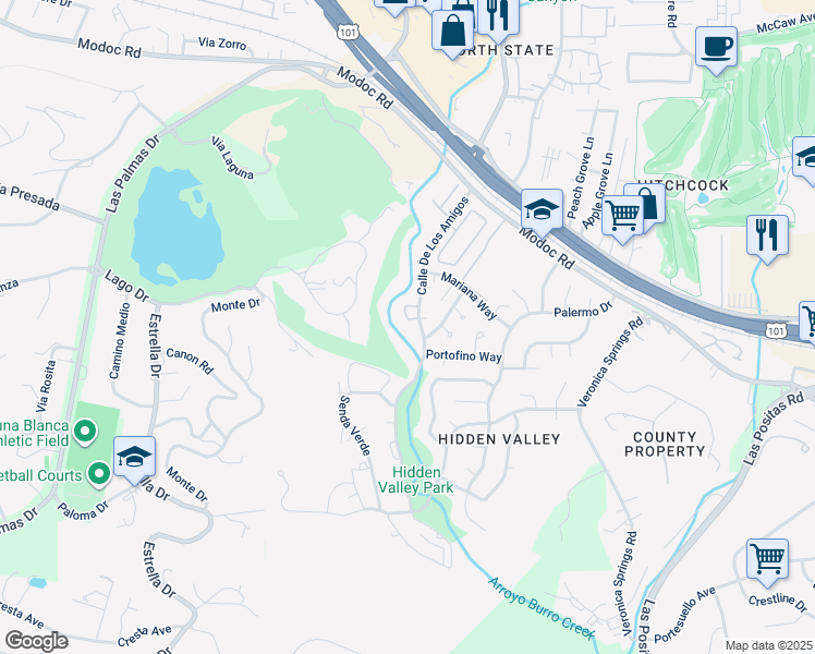 map of restaurants, bars, coffee shops, grocery stores, and more near 744 Calle De Los Amigos in Santa Barbara