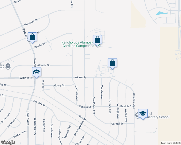 map of restaurants, bars, coffee shops, grocery stores, and more near Choiceana Avenue in Hesperia