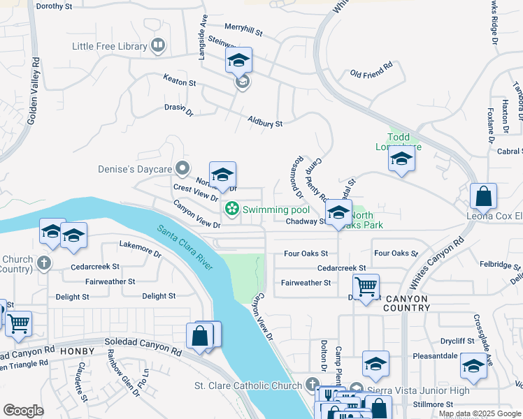 map of restaurants, bars, coffee shops, grocery stores, and more near 27815 Glasser Avenue in Santa Clarita