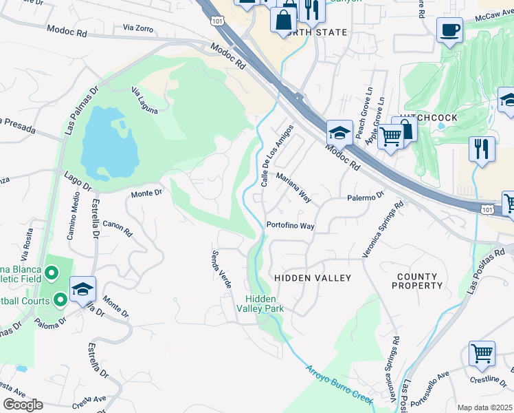 map of restaurants, bars, coffee shops, grocery stores, and more near 744 Calle De Los Amigos in Santa Barbara