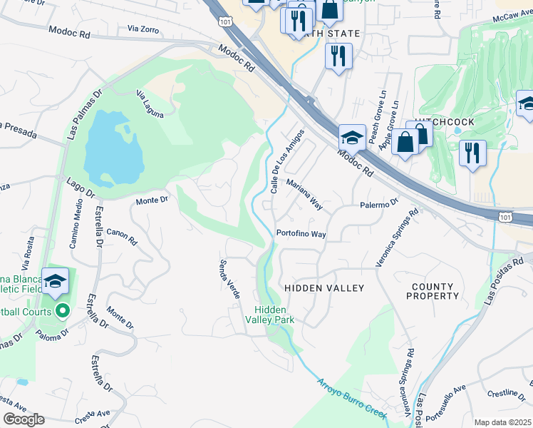map of restaurants, bars, coffee shops, grocery stores, and more near 744 Calle De Los Amigos in Santa Barbara