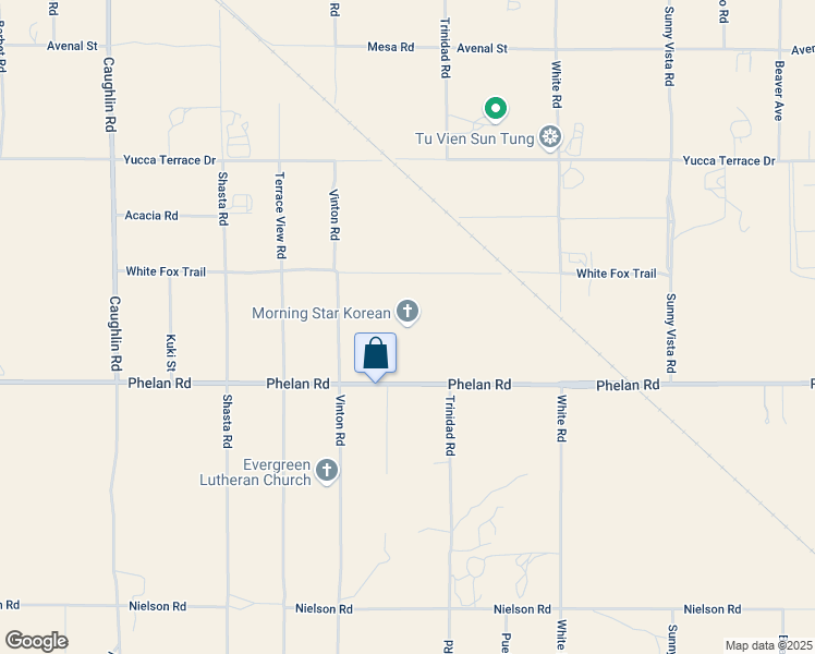map of restaurants, bars, coffee shops, grocery stores, and more near 8642 Phelan Road in Phelan