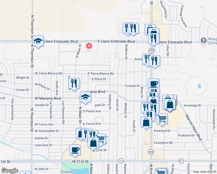 map of restaurants, bars, coffee shops, grocery stores, and more near 2908 Gidding Street in Clovis