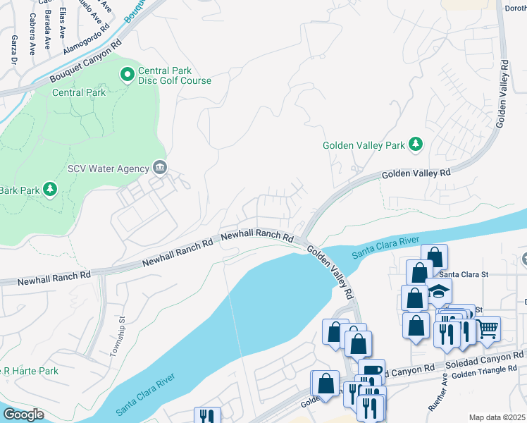 map of restaurants, bars, coffee shops, grocery stores, and more near 22105 Barrington Way in Santa Clarita