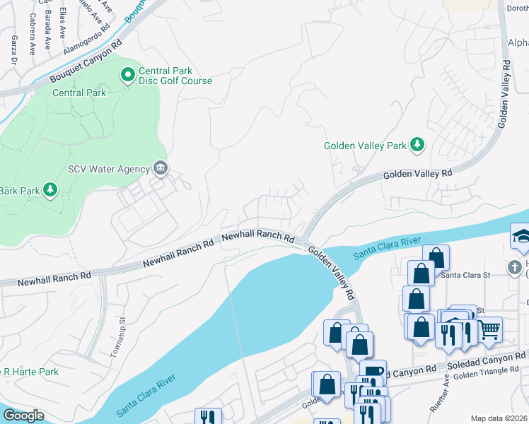 map of restaurants, bars, coffee shops, grocery stores, and more near 22105 Barrington Way in Santa Clarita