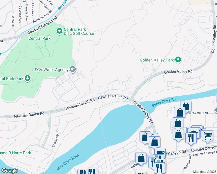 map of restaurants, bars, coffee shops, grocery stores, and more near 26707 Lexington Lane in Santa Clarita