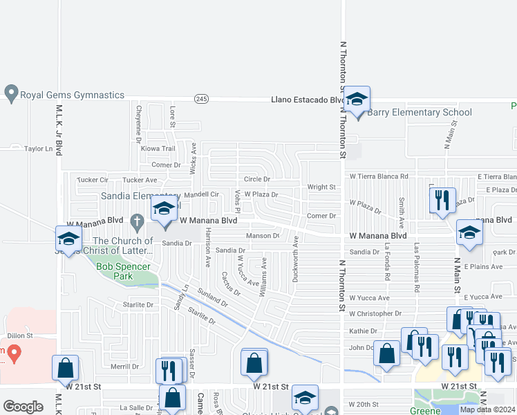 map of restaurants, bars, coffee shops, grocery stores, and more near 2909 Hockenhull Avenue in Clovis