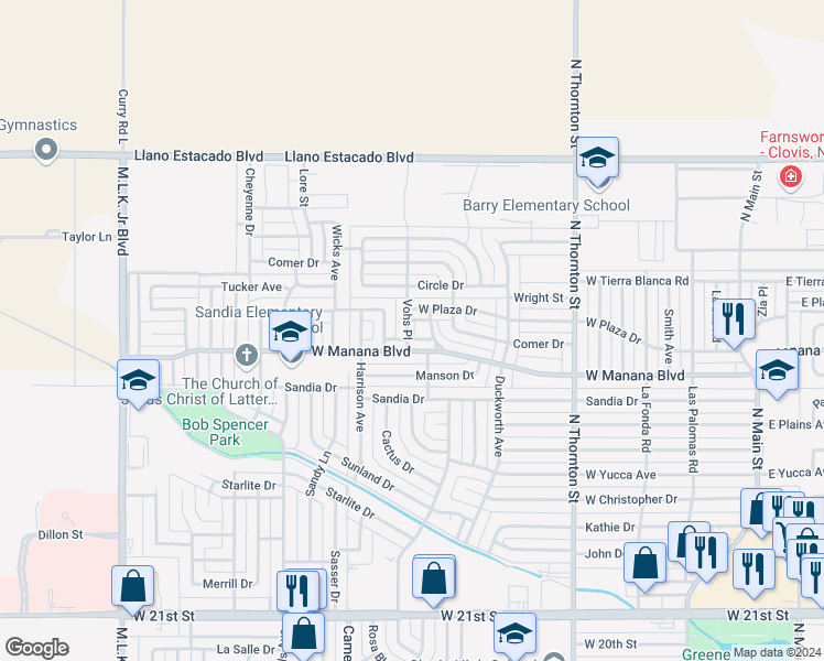 map of restaurants, bars, coffee shops, grocery stores, and more near 2909 Vohs Place in Clovis