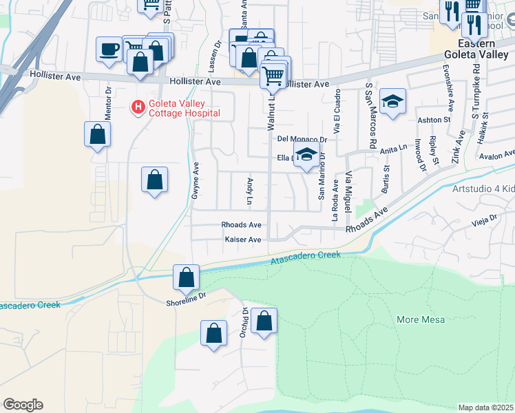 map of restaurants, bars, coffee shops, grocery stores, and more near 5120 San Vicente Drive in Santa Barbara