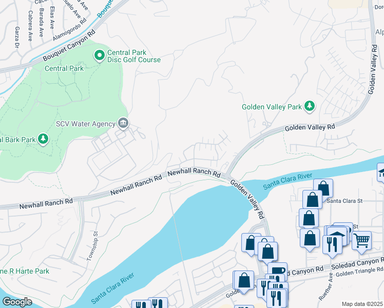 map of restaurants, bars, coffee shops, grocery stores, and more near 22110 Barrington Way in Santa Clarita