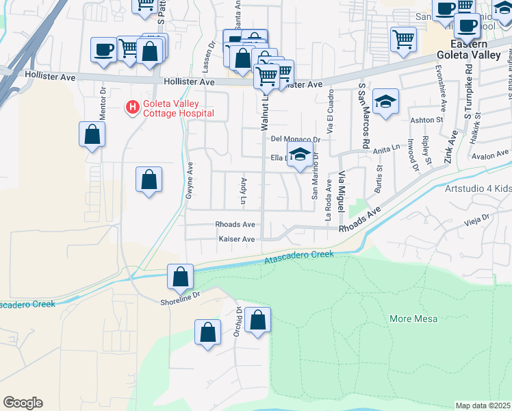 map of restaurants, bars, coffee shops, grocery stores, and more near 5135 San Vicente Drive in Santa Barbara