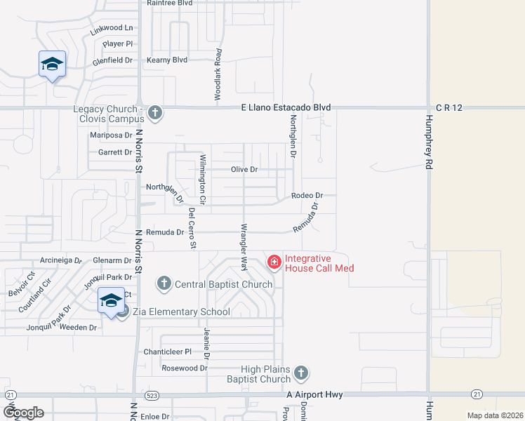 map of restaurants, bars, coffee shops, grocery stores, and more near 304 Remuda Drive in Clovis
