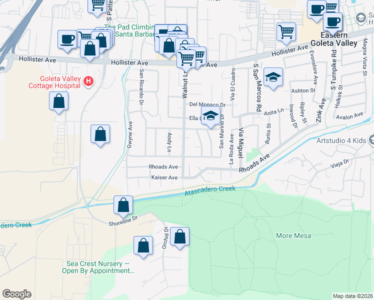 map of restaurants, bars, coffee shops, grocery stores, and more near 5095 San Vicente Drive in Santa Barbara