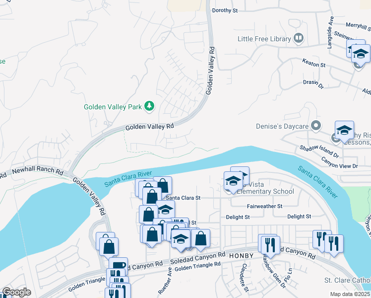 map of restaurants, bars, coffee shops, grocery stores, and more near 20543 Martingale Place in Santa Clarita
