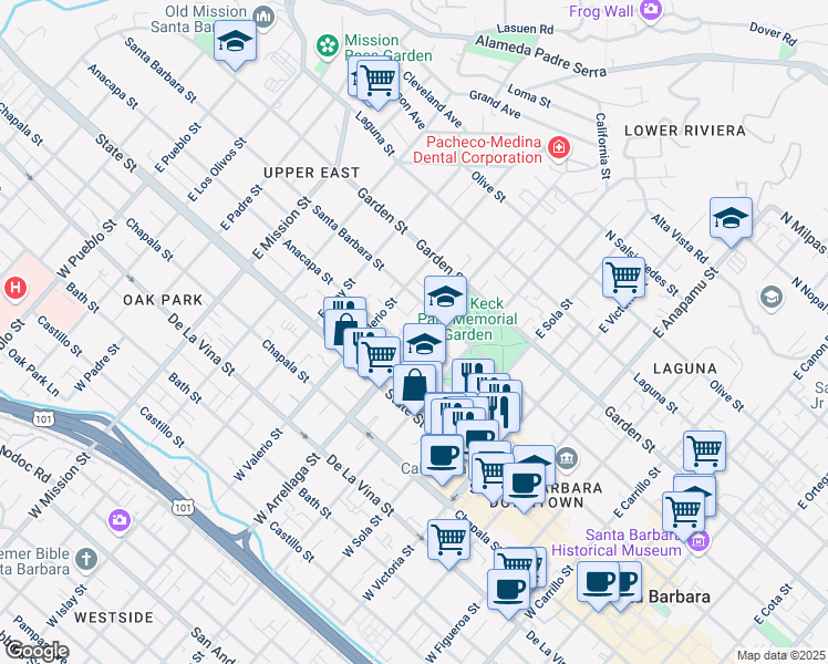 map of restaurants, bars, coffee shops, grocery stores, and more near 111 La Paz Avenue in Santa Barbara