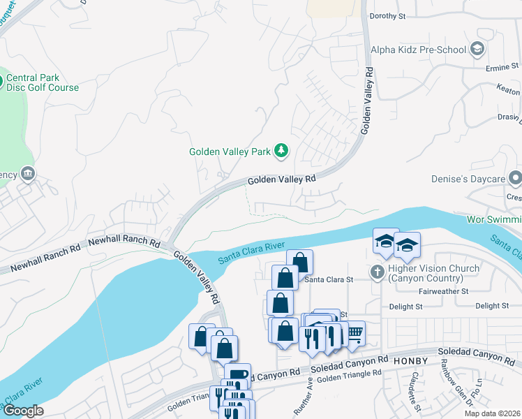 map of restaurants, bars, coffee shops, grocery stores, and more near 20608 Galloway Drive in Santa Clarita