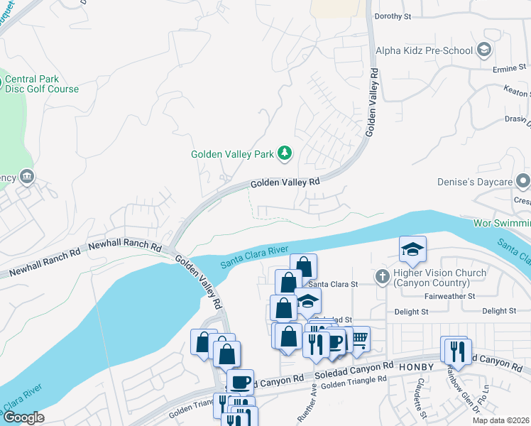 map of restaurants, bars, coffee shops, grocery stores, and more near 20608 Galloway Drive in Santa Clarita