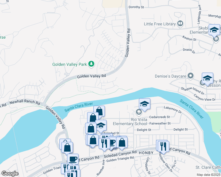 map of restaurants, bars, coffee shops, grocery stores, and more near 20533 Martingale Place in Santa Clarita