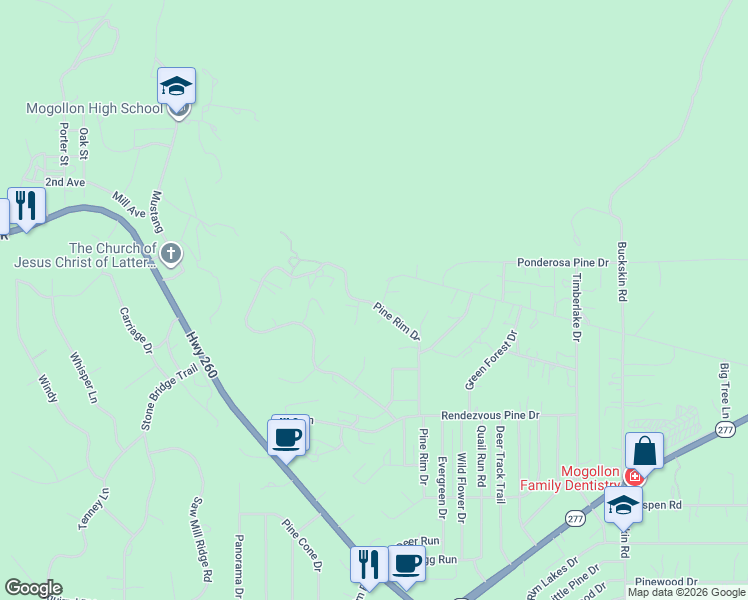 map of restaurants, bars, coffee shops, grocery stores, and more near 2000 Shadow Pines Drive in Navajo County