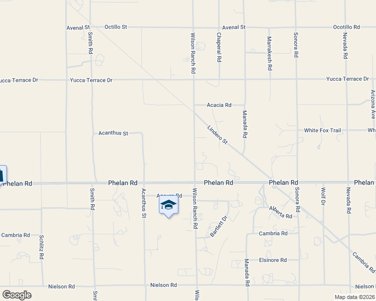 map of restaurants, bars, coffee shops, grocery stores, and more near 9828 Wilson Ranch Road in Phelan