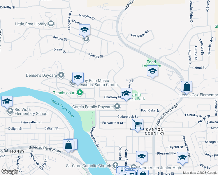 map of restaurants, bars, coffee shops, grocery stores, and more near 27829 Rosamond Drive in Santa Clarita