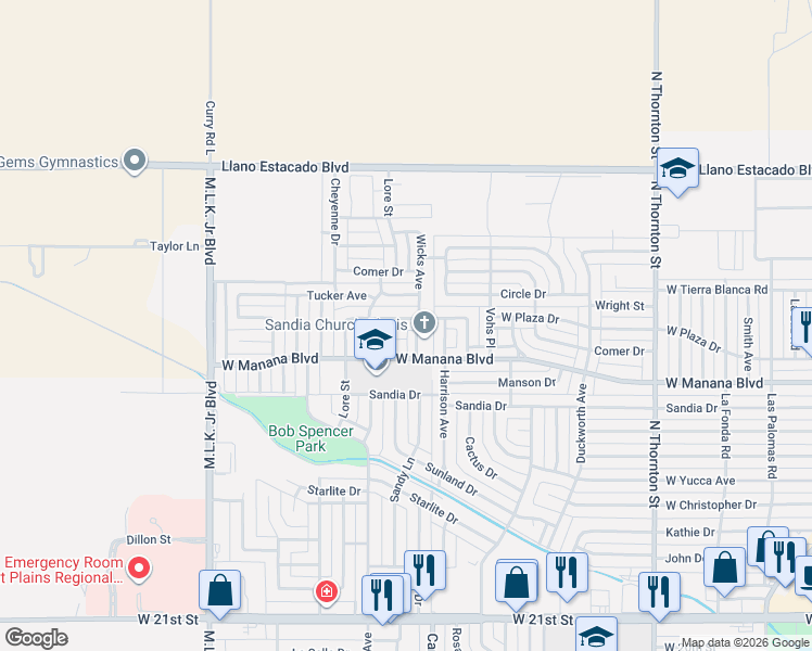 map of restaurants, bars, coffee shops, grocery stores, and more near 109 Tucker Avenue in Clovis