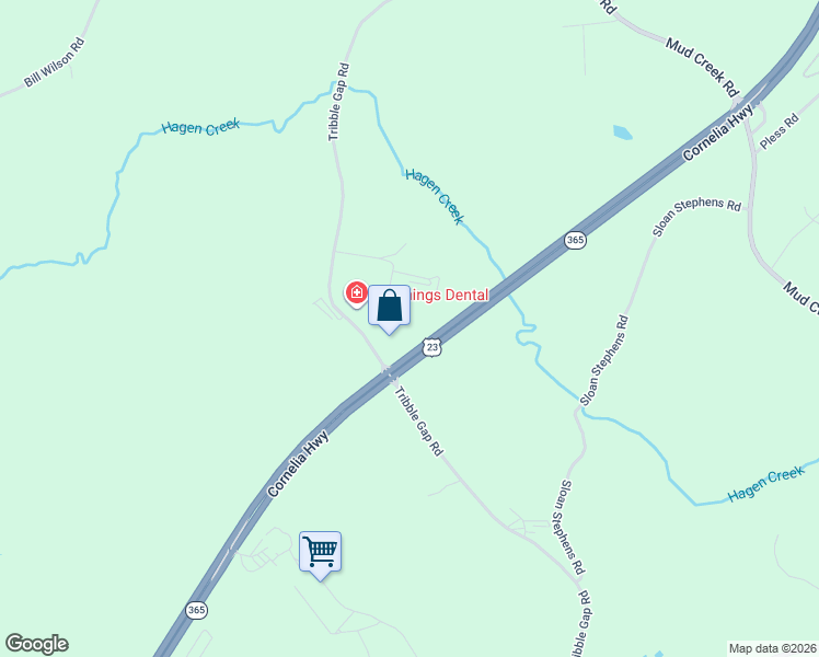 map of restaurants, bars, coffee shops, grocery stores, and more near 7386 Tribble Gap Road in Alto