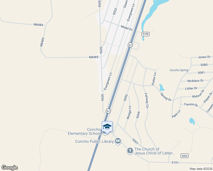 map of restaurants, bars, coffee shops, grocery stores, and more near 30 Evergreen Lane in Concho