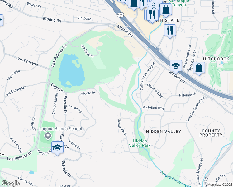 map of restaurants, bars, coffee shops, grocery stores, and more near 3966 Laguna Blanca Drive in Santa Barbara