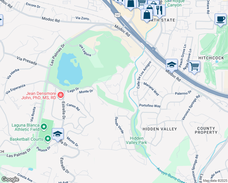 map of restaurants, bars, coffee shops, grocery stores, and more near 3966 Laguna Blanca Drive in Santa Barbara