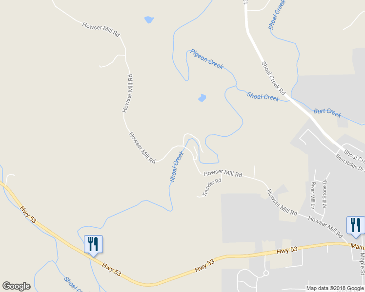 map of restaurants, bars, coffee shops, grocery stores, and more near 1866 Howser Mill Road in Dawsonville