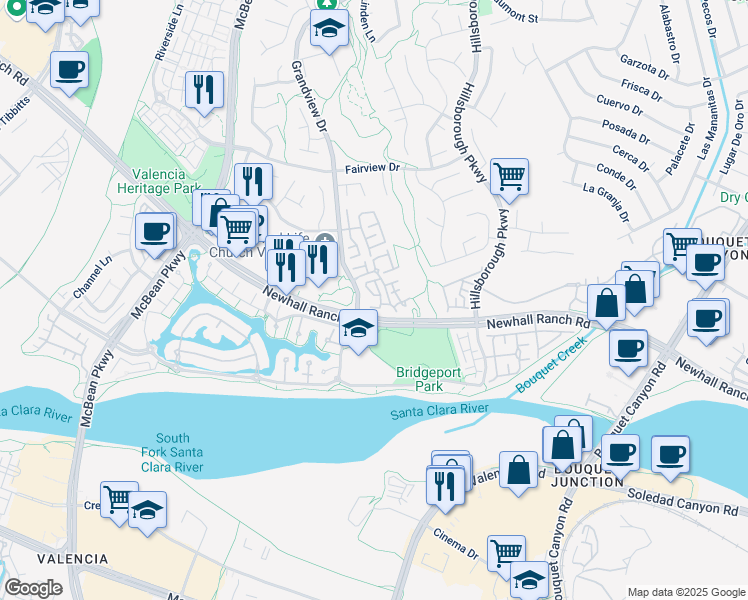 map of restaurants, bars, coffee shops, grocery stores, and more near 27017 Big Rapids Loop in Santa Clarita