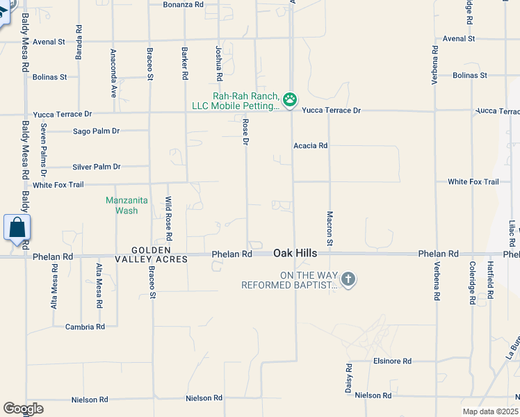 map of restaurants, bars, coffee shops, grocery stores, and more near 9819 Rose Drive in Hesperia