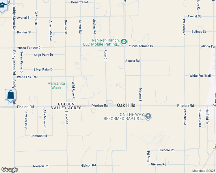 map of restaurants, bars, coffee shops, grocery stores, and more near 9819 Rose Drive in Hesperia
