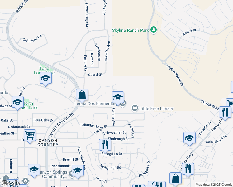 map of restaurants, bars, coffee shops, grocery stores, and more near 18706 Goodvale Road in Santa Clarita