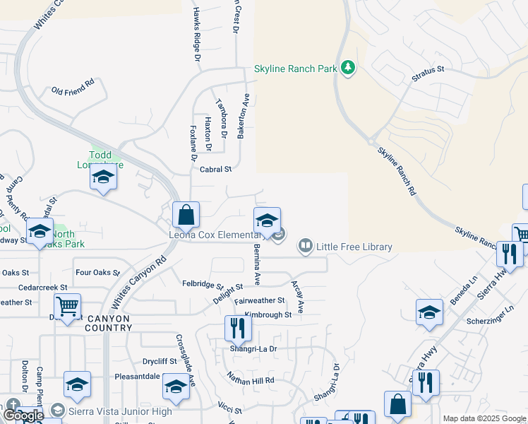 map of restaurants, bars, coffee shops, grocery stores, and more near 18706 Goodvale Road in Santa Clarita