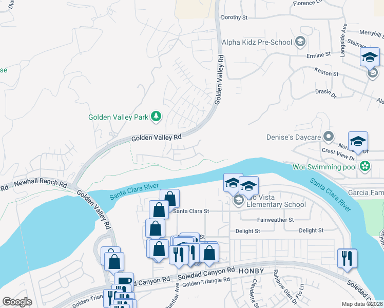map of restaurants, bars, coffee shops, grocery stores, and more near 20506 Galloway Drive in Santa Clarita