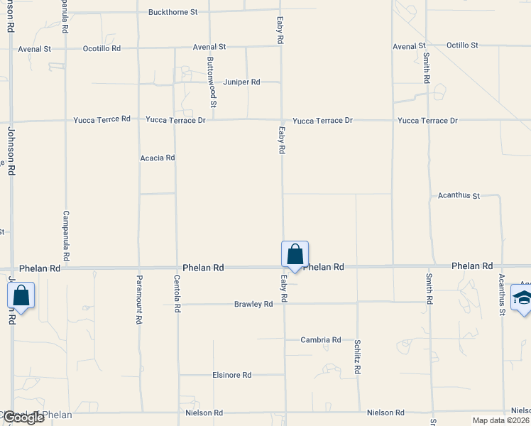 map of restaurants, bars, coffee shops, grocery stores, and more near Eaby Road in Phelan