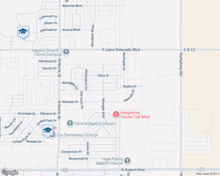 map of restaurants, bars, coffee shops, grocery stores, and more near 2412 Northglen Drive in Clovis