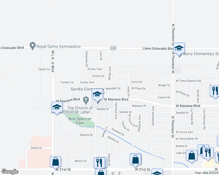 map of restaurants, bars, coffee shops, grocery stores, and more near 109 Tucker Avenue in Clovis