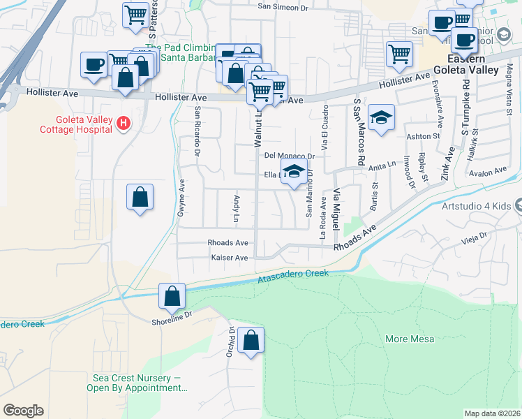 map of restaurants, bars, coffee shops, grocery stores, and more near 682 Walnut Lane in Santa Barbara