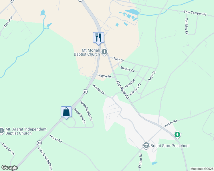 map of restaurants, bars, coffee shops, grocery stores, and more near 5201 South Carolina 81 in Starr