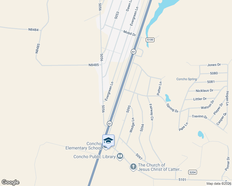 map of restaurants, bars, coffee shops, grocery stores, and more near Frontage Road in Concho